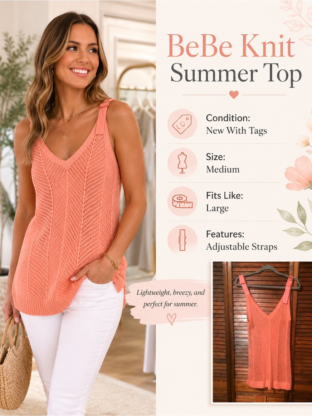 BeBe Chevron Stitch Knit Tank -Medim
